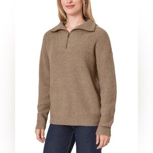 Modern Ambition Women's Ribbed Half-Zip Pullover Sweater in Taupe